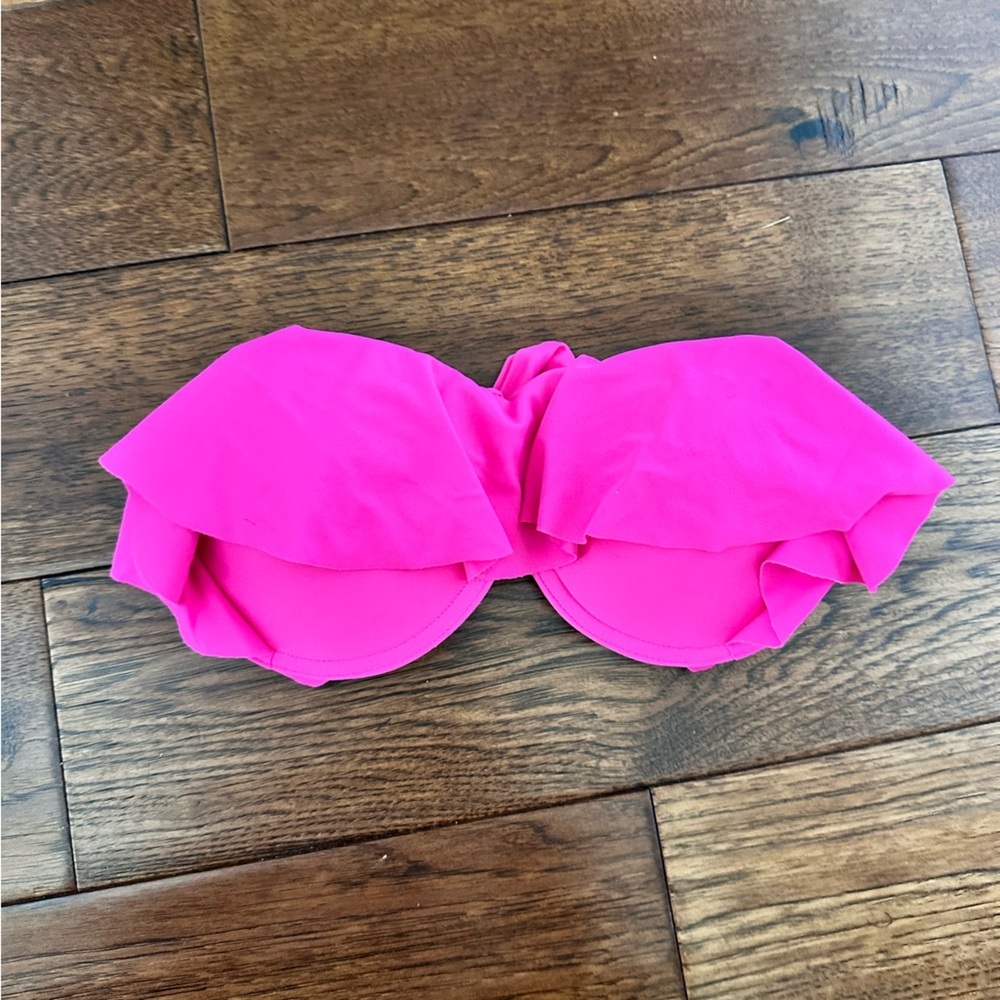 Hot Pink Strapless Ruffle Bikini Top